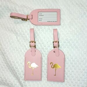 Luggage Tags Pink with Gold Flamingos 3